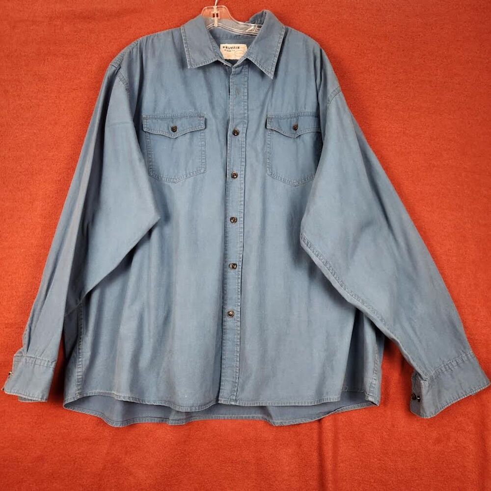 Wrangler Men's Blue Long Sleeve Shirt Size 3XL Western Retro Athleisure
